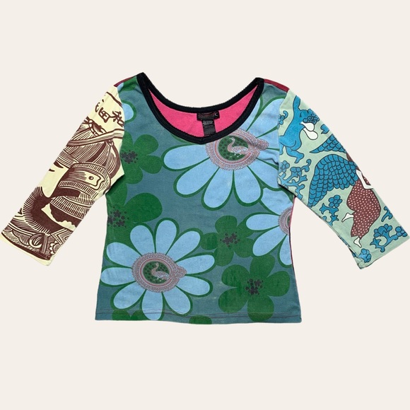 Custo Barcelona Tops - Vintage Y2K Custo Barcelona Graphic Patchwork Shirt